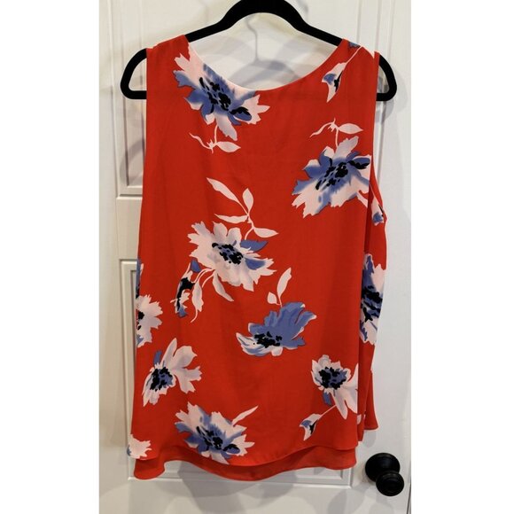 Lila Rose 2xl Sleeveless Floral Blouse Red-Orange Blue and Blush Flowers EUC - Picture 2 of 6
